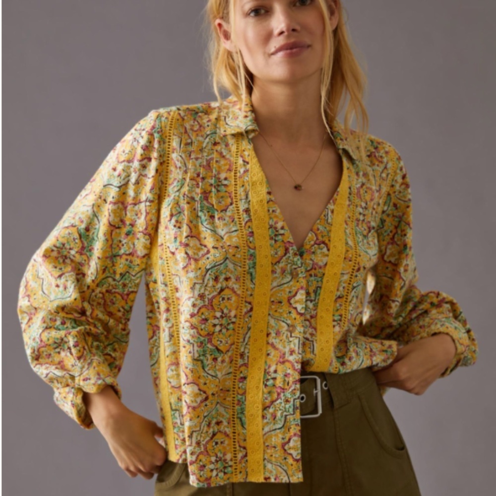 Anthropologie Pilcro Pintuck Paisley Peasant Blouse